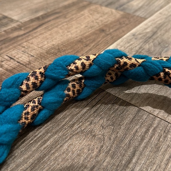 Custom Hand Braided Dog Leash Teal/Leopard - Picture 2 of 2